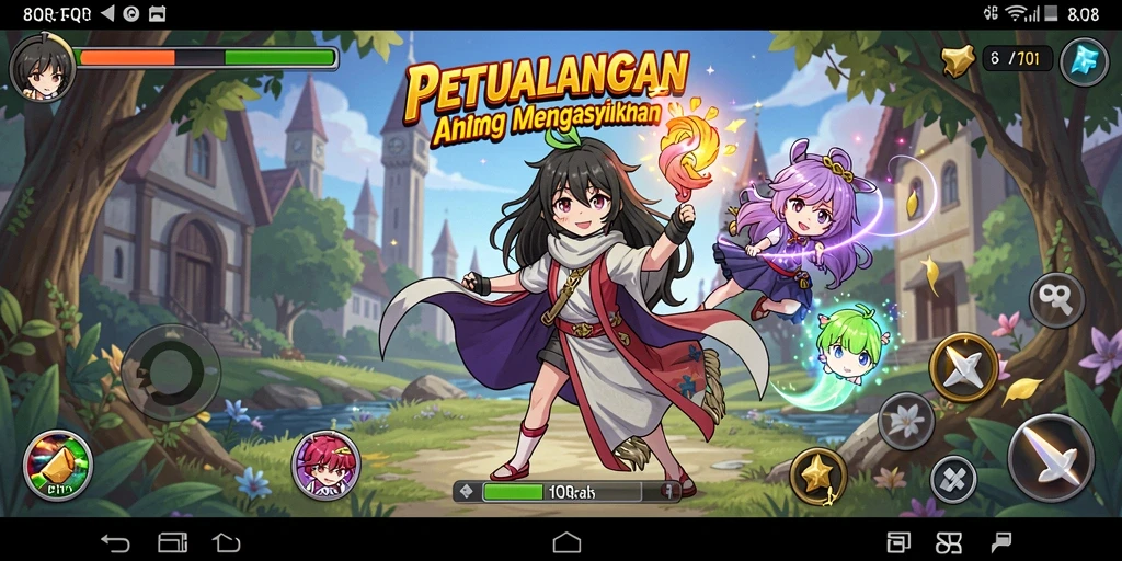 Screenshot gameplay menunjukkan karakter Anime dalam aksi seru.