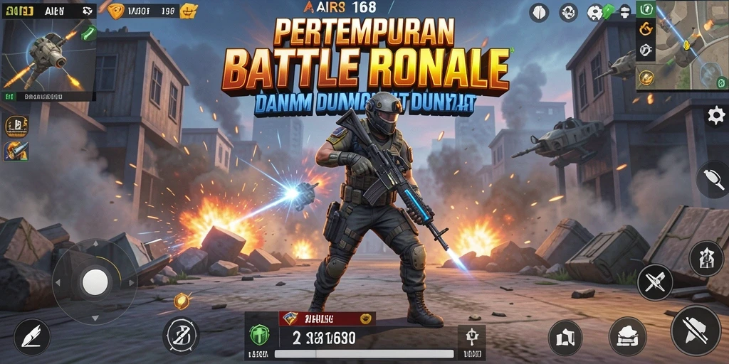 Screenshot utama AIR168 menampilkan aksi seru dalam pertempuran Battle Royale.
