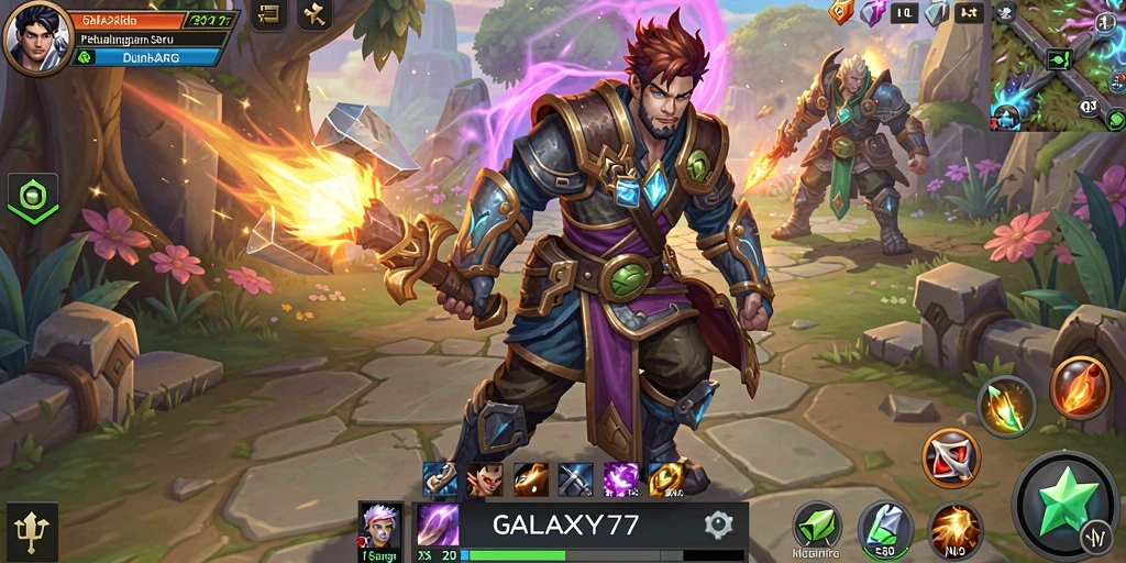 Tampilan screenshot utama GALAXY77 menunjukkan aksi mendebarkan dalam gameplay ARPG.