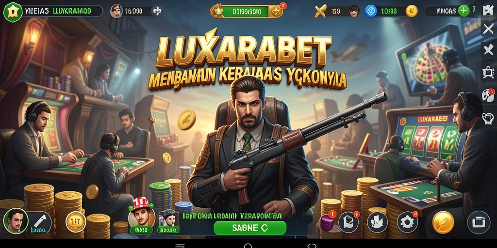 Screenshot utama dari gameplay LUXARABET yang menggambarkan pembangunan bisnis Tycoon.
