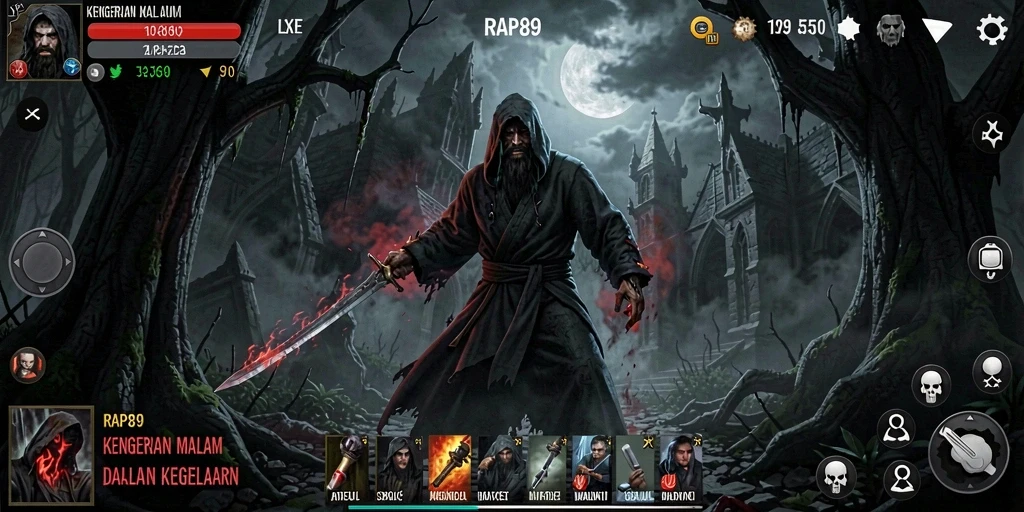 Screenshot gameplay RAP89 menampilkan suasana mencekam dan menakutkan.