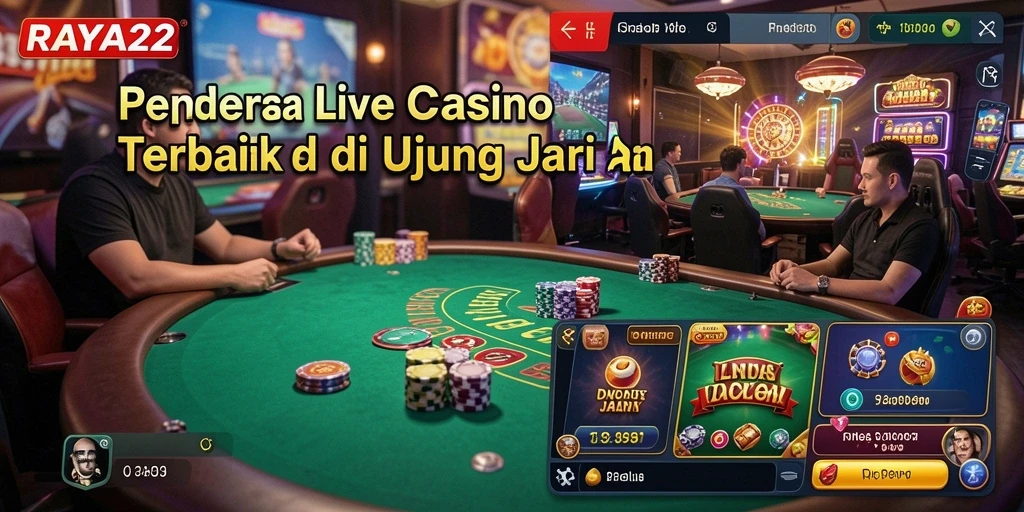 Tampilan gameplay RAYA22 dengan dealer langsung dan pemain yang berinteraksi.